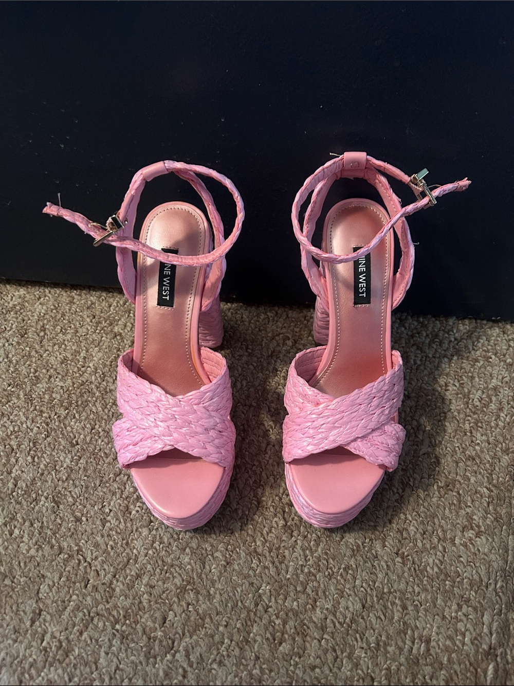 Nine West Haydn Natural Braided Platform Heel Sandals 6.5 EUC
